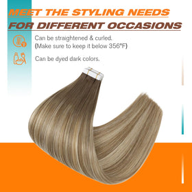 Sunny Hair Tape in Extensions styled with heat tools