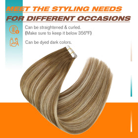 Sunny Hair Tape in Extensions styled with heat tools