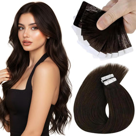 Sunny Hair Tape in Hair Extensions 20in Darkest Brown front view