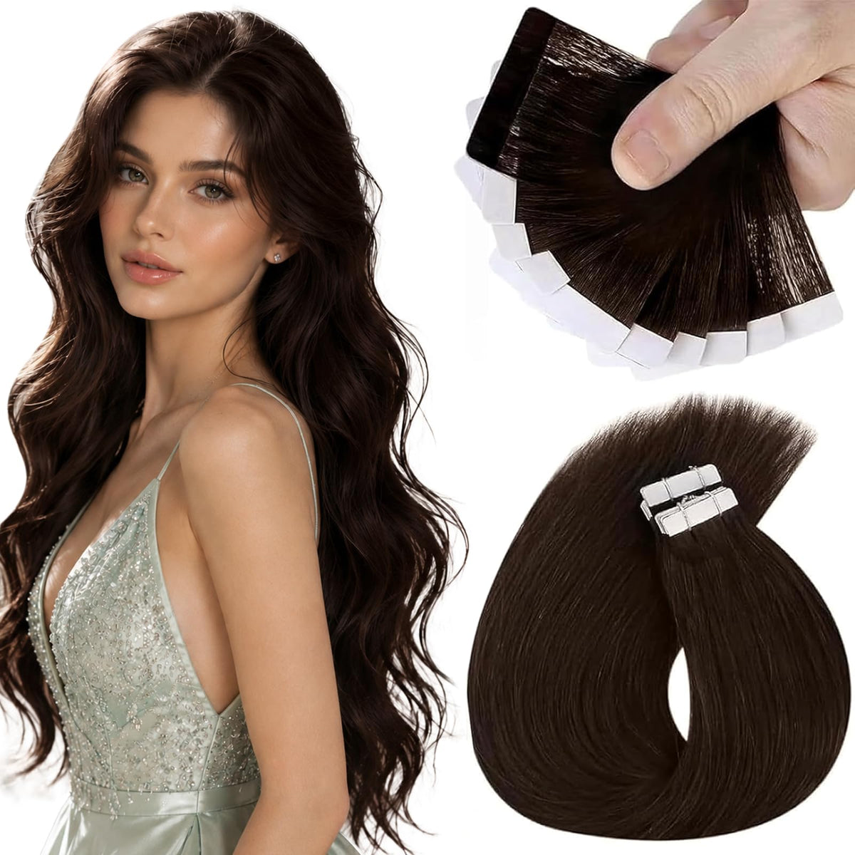 Sunny Hair Tape in Hair Extensions 22in Light Darkest Brown front view
