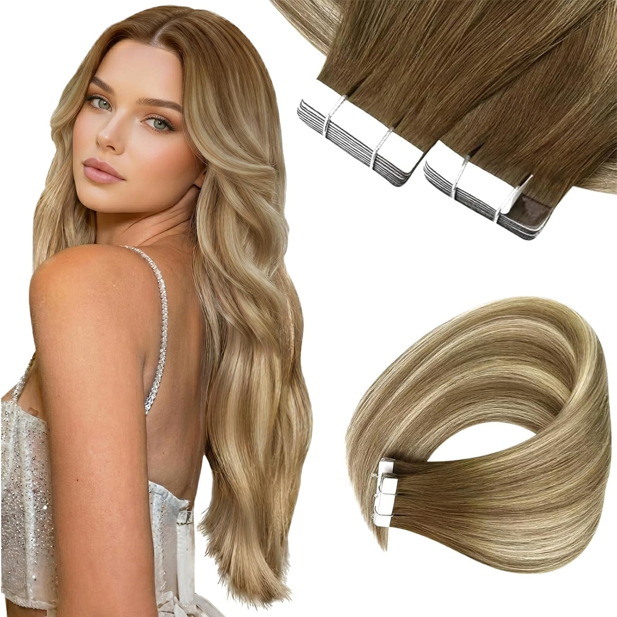 Sunny Hair Tape in Hair Extensions 24-inch balayage front view
