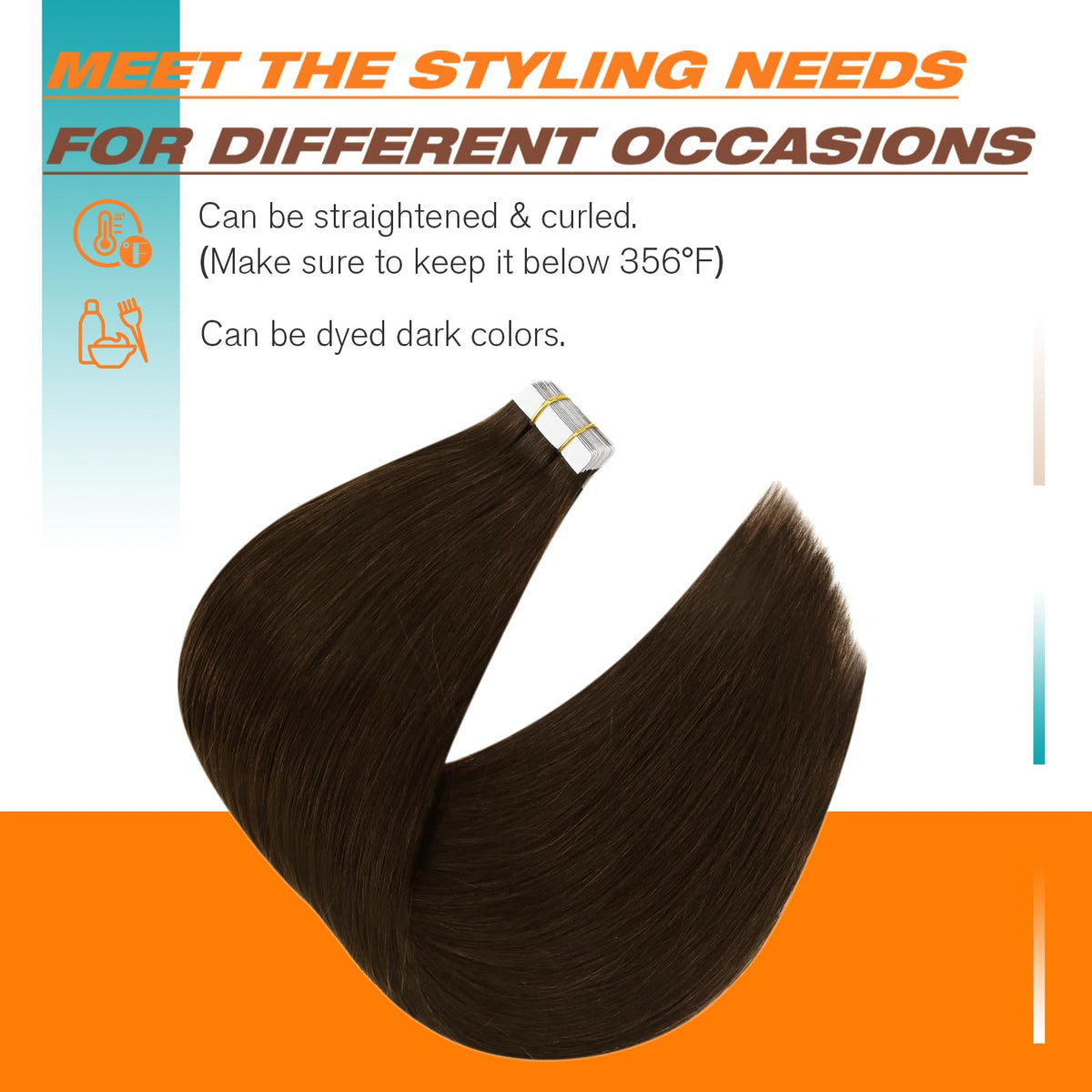 Sunny Hair Tape in Hair Extensions Chocolate Brown displayed on a model