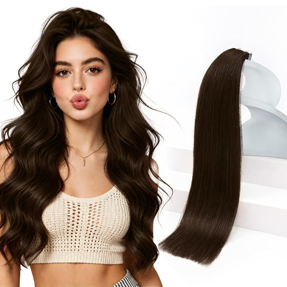 Sunny Hair Tape in Hair Extensions dark brown front view