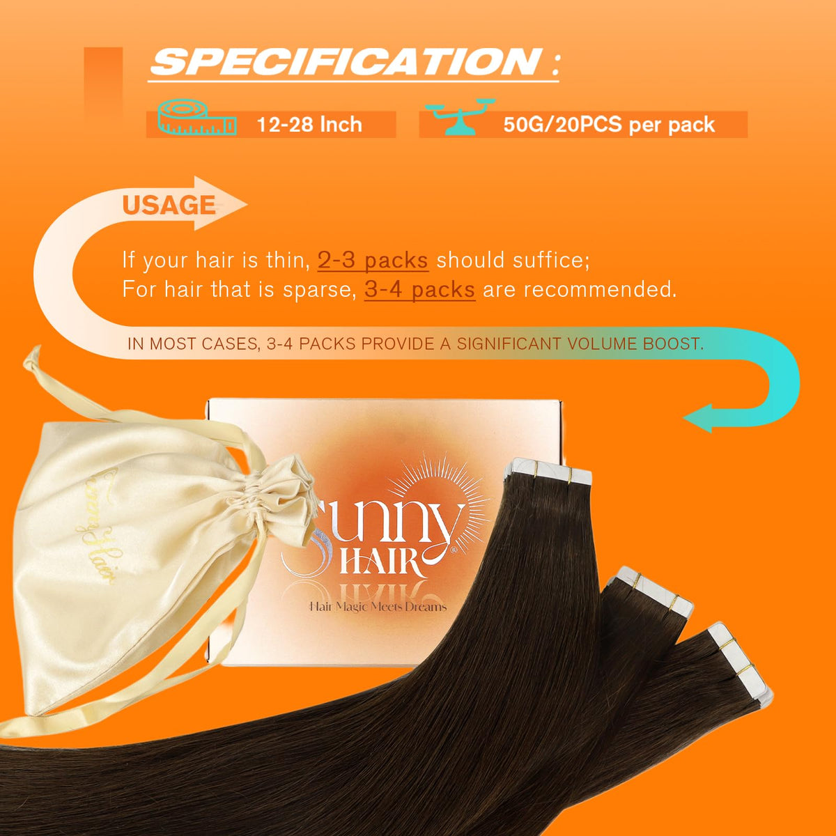 Sunny Hair Tape in Hair Extensions displayed with replacement tapes