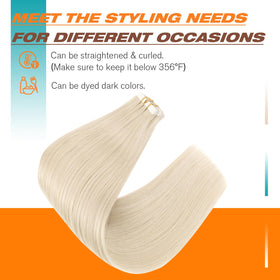 Sunny Hair Tape-in Hair Extensions displayed with styling tools