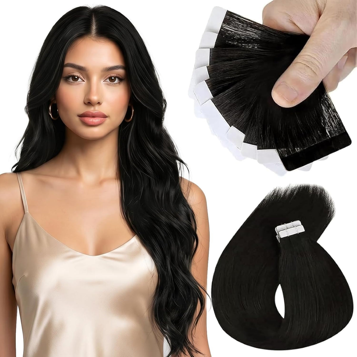 Sunny Hair Tape in Hair Extensions Natural Black front view