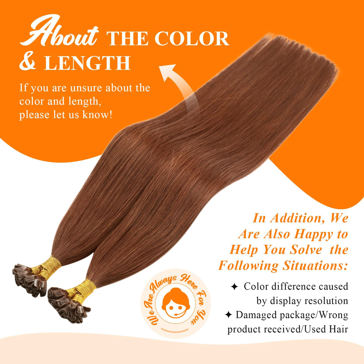 Sunny Hair U Tip extensions in Auburn colour, side view