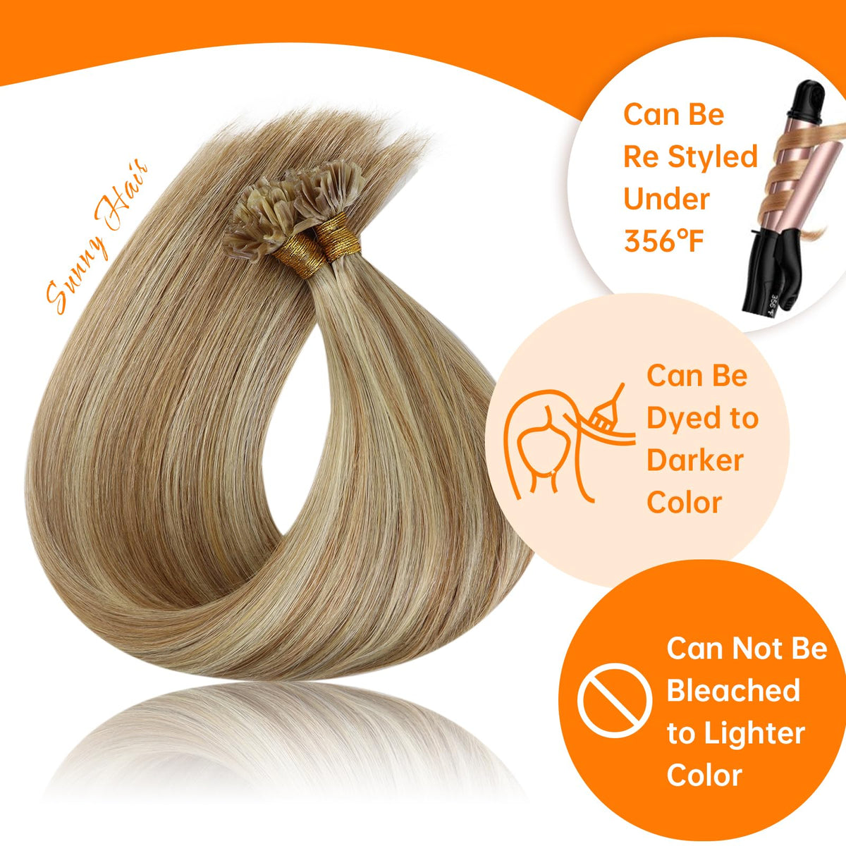 Sunny Hair U Tip Hair Extensions displayed with styling tools
