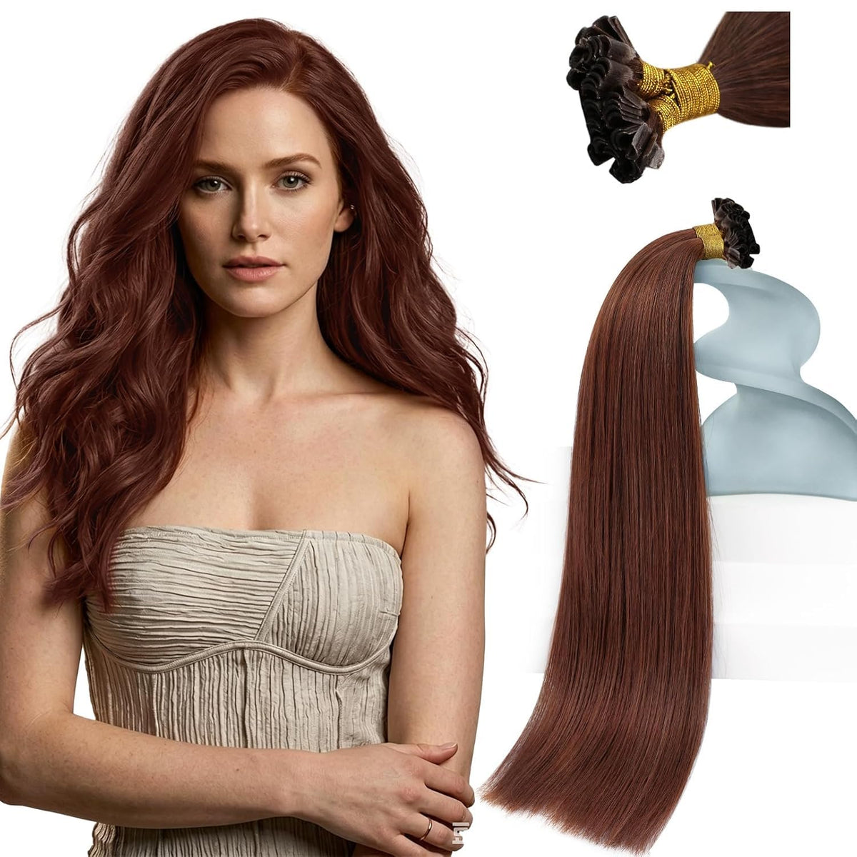 Sunny Hair U Tip Hair Extensions in Auburn Brown, front view