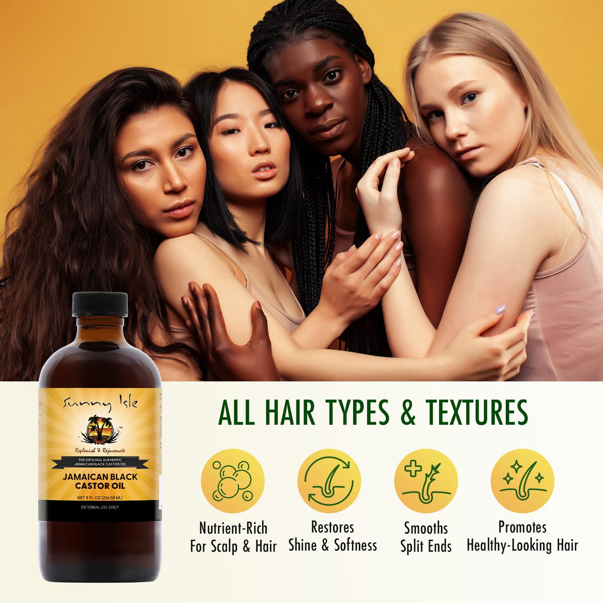 Sunny Isle Jamaican Black Castor Oil 8oz on wooden table