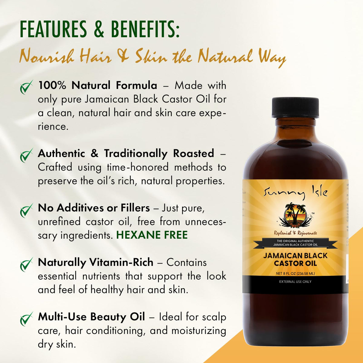 Sunny Isle Jamaican Black Castor Oil 8oz side view