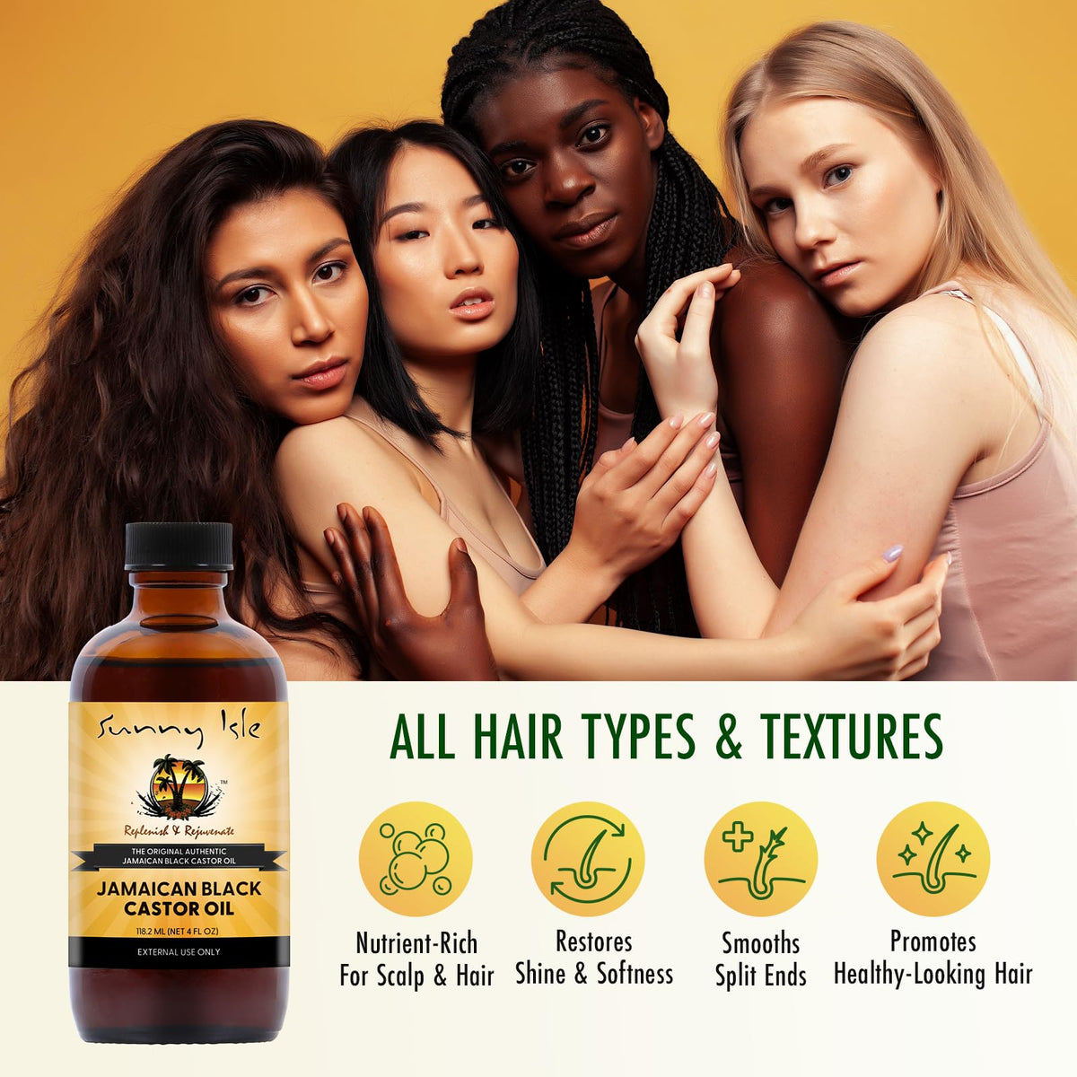 Sunny Isle Jamaican Black Castor Oil application on hair