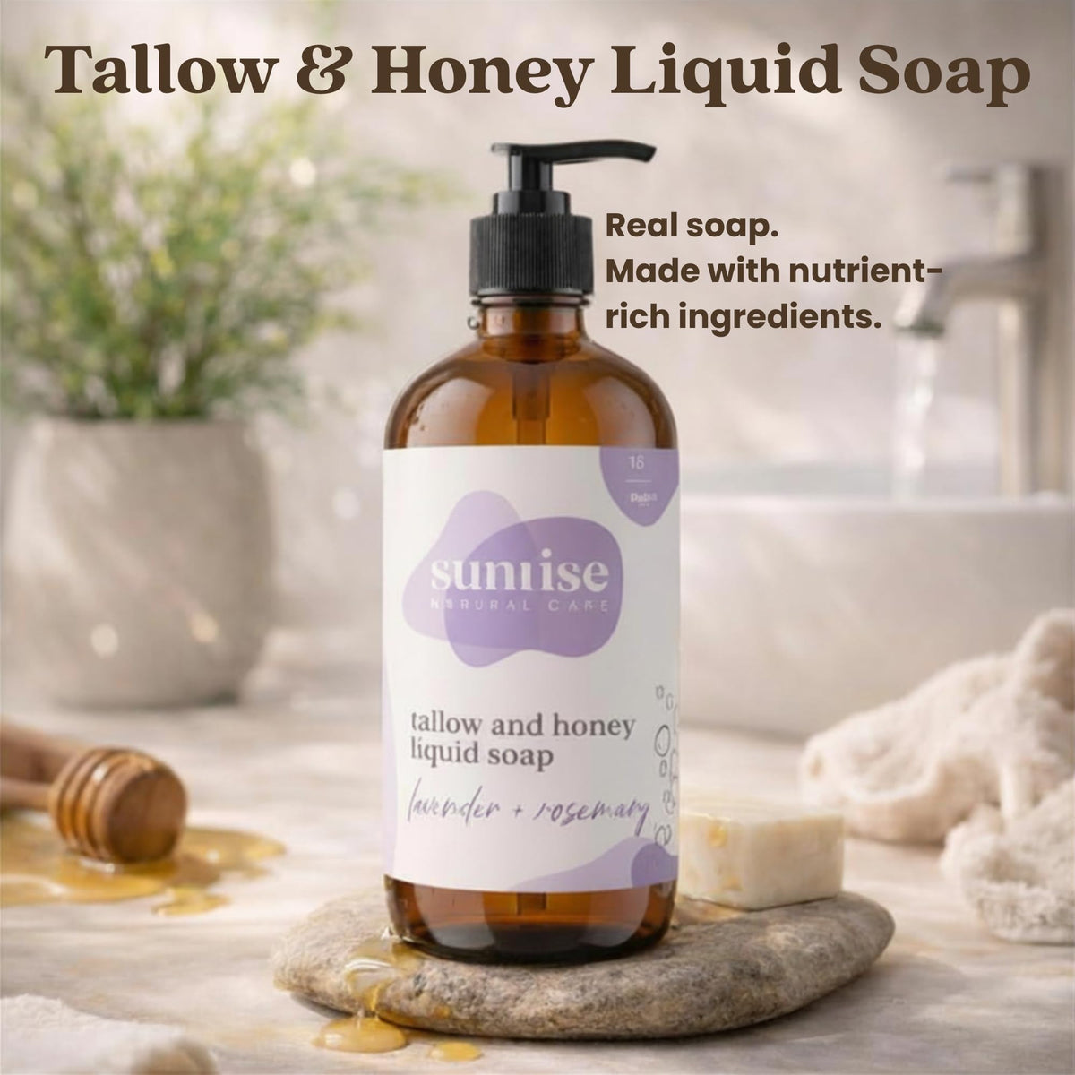 Sunrise Natural Care Tallow & Honey Liquid Soap bottle with pump