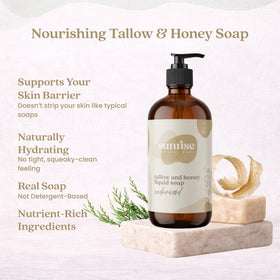 Sunrise Natural Care Tallow & Honey Liquid Soap Cedarwood glass bottle with pump