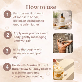 Sunrise Natural Care Tallow & Honey Liquid Soap Cedarwood lather on hands