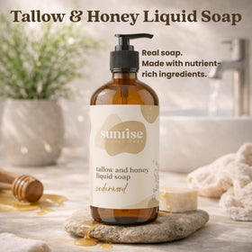 Sunrise Natural Care Tallow & Honey Liquid Soap Cedarwood side view