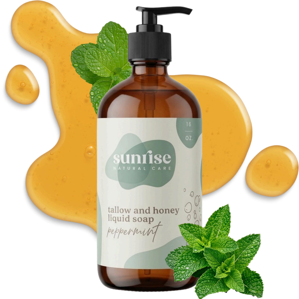 Sunrise Natural Care Tallow & Honey Liquid Soap Peppermint front view