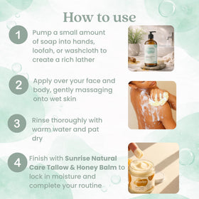 Sunrise Natural Care Tallow & Honey Liquid Soap Peppermint on bathroom counter
