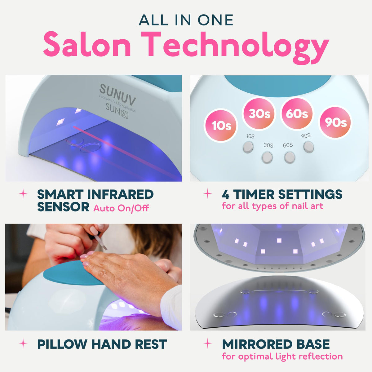 SUNUV UV LED Nail Lamp showing timer settings