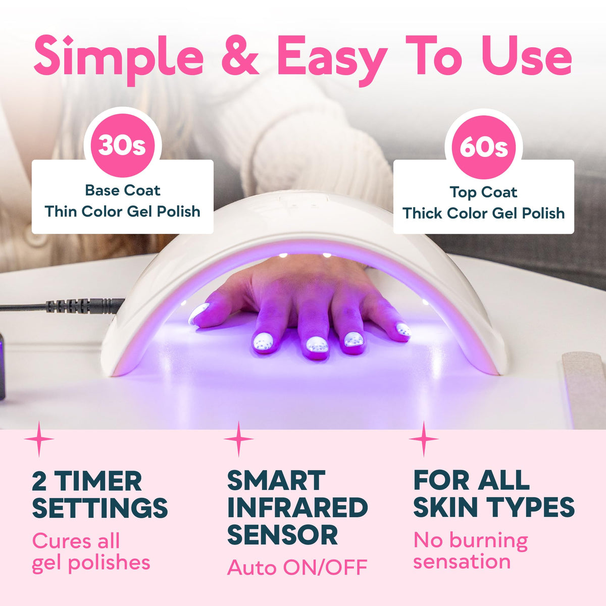 SUNUV UV LED Nail Lamp SUN9C Pink with gel polish