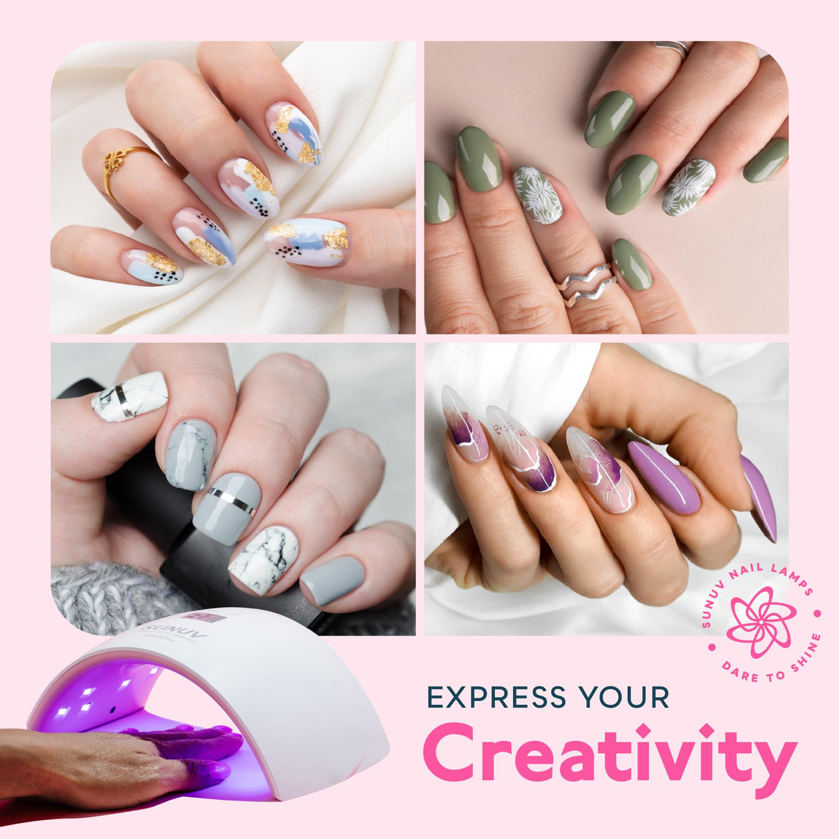 SUNUV UV LED Nail Lamp SUN9X Plus Pink in use with gel polish