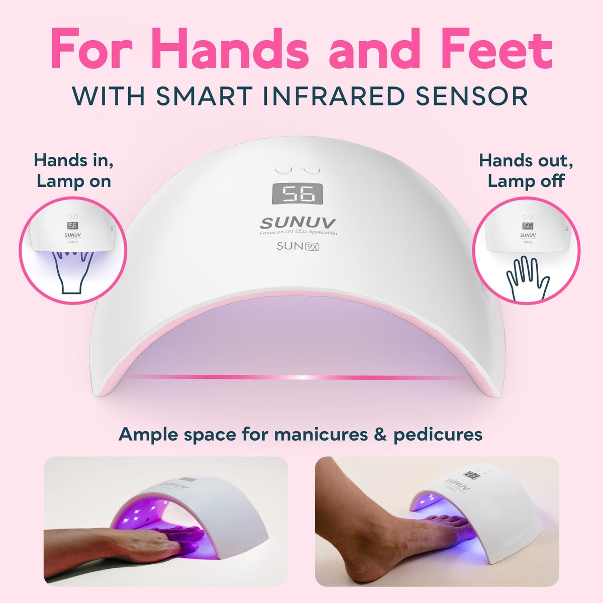 SUNUV UV LED Nail Lamp SUN9X Plus Pink showing curing time