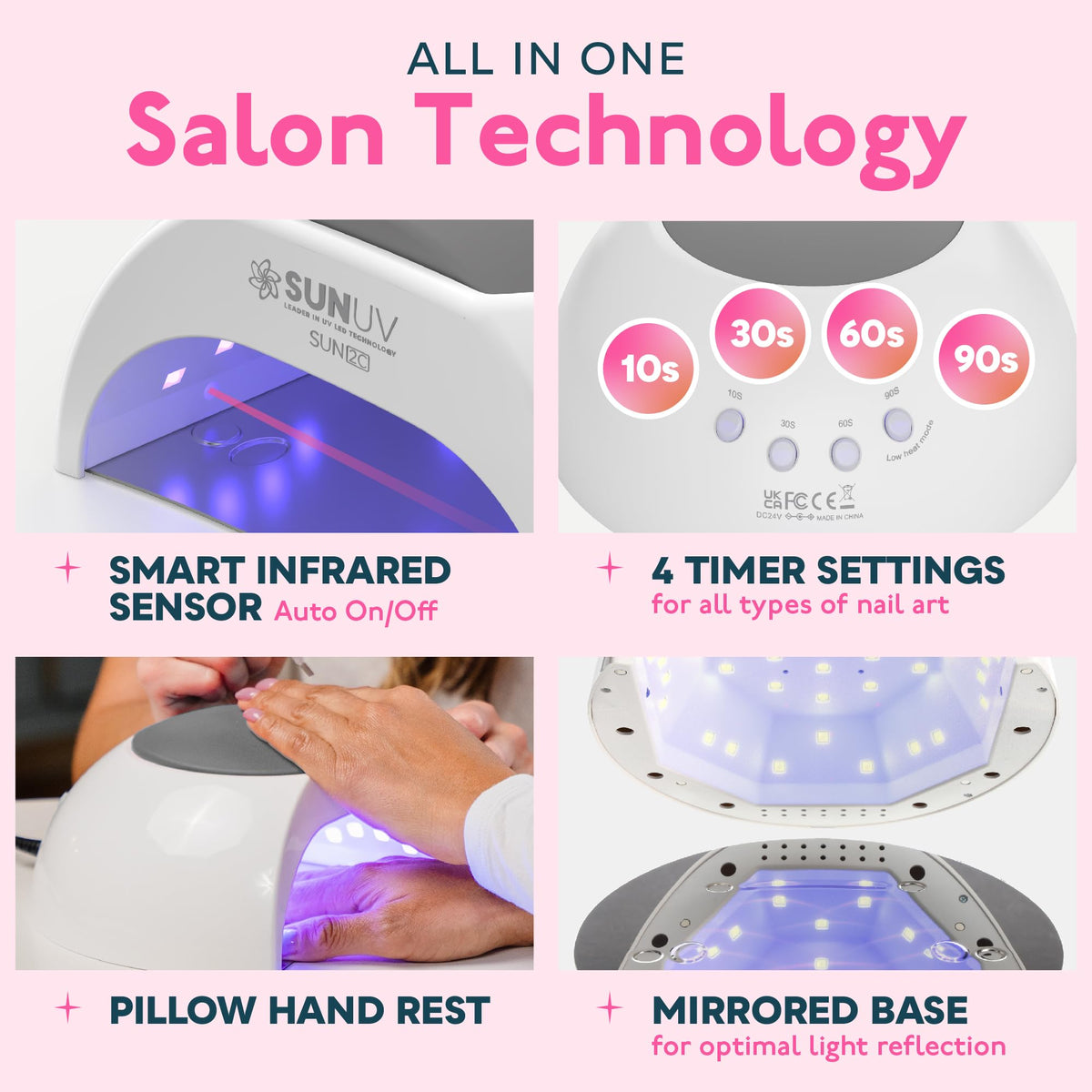 SUNUV UV Light for Gel Nails showing timer settings