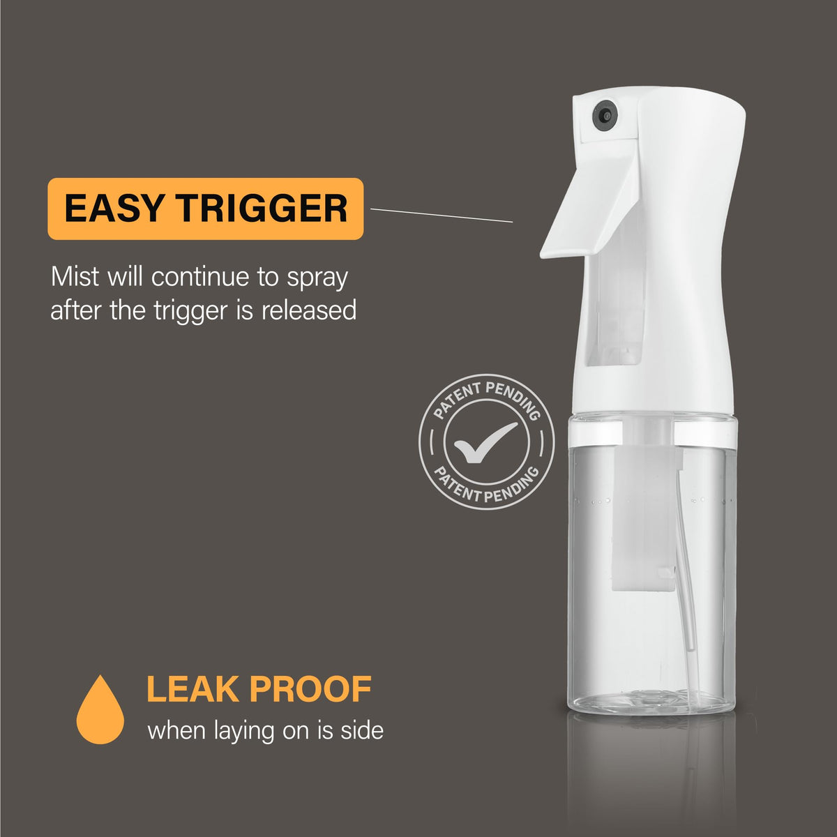 SUPER+ Continuous Spray Bottle side view showing ergonomic grip