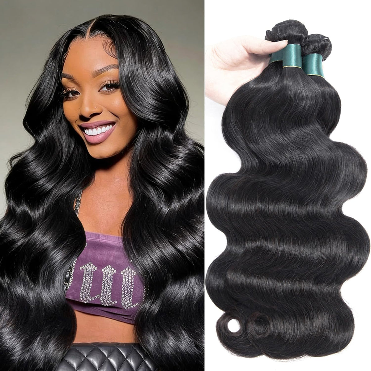 Superfect 12A Human Hair Bundles 18 20 22 Inch Body Wave front view