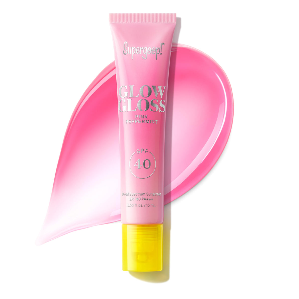 Supergoop! Glow Gloss SPF 40 Lip Balm front view in Pink Peppermint