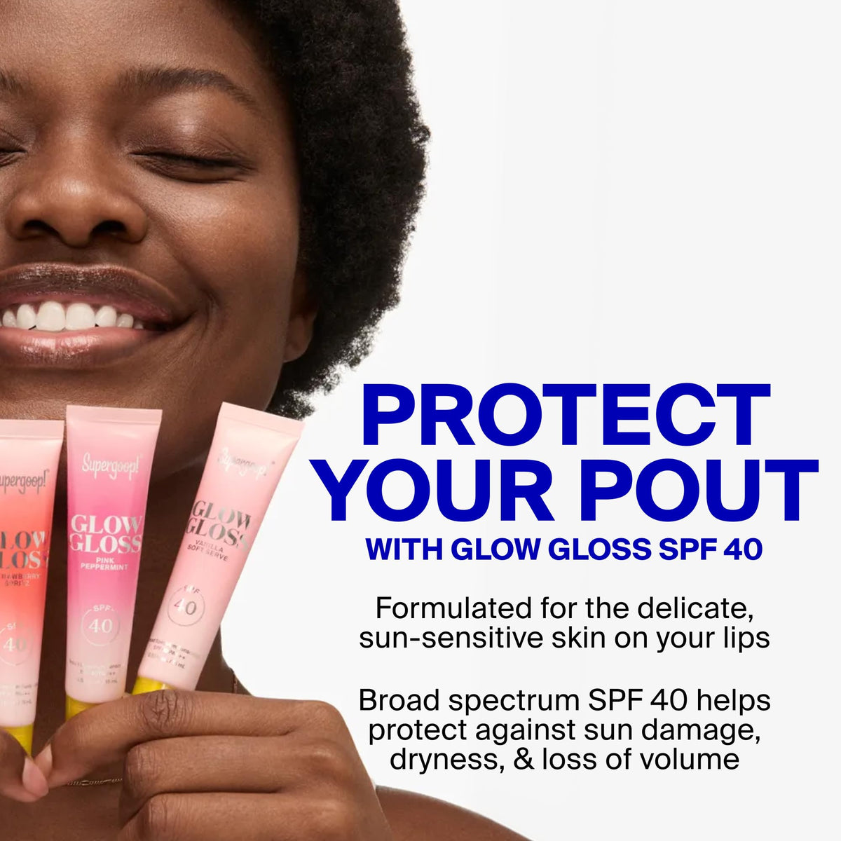 Supergoop! Glow Gloss SPF 40 Lip Balm Vanilla Soft Serve in hand