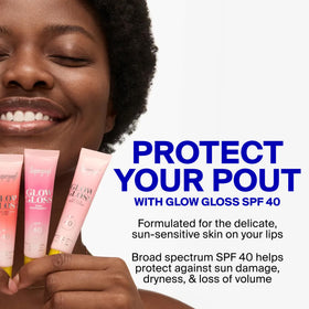 Supergoop! Glow Gloss SPF 40 Lip Balm Vanilla Soft Serve in hand