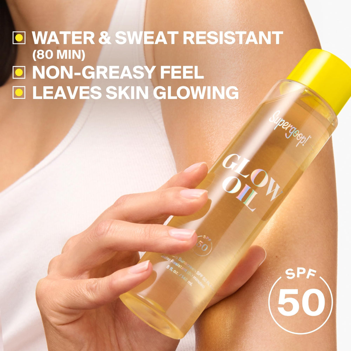 Supergoop! Glow Oil application on skin demonstrating texture