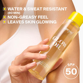 Supergoop! Glow Oil application on skin with a glowing finish