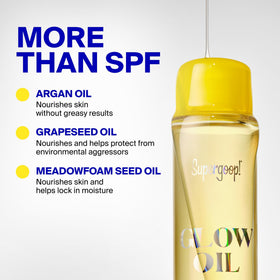 Supergoop! Glow Oil bottle with ingredients list on packaging