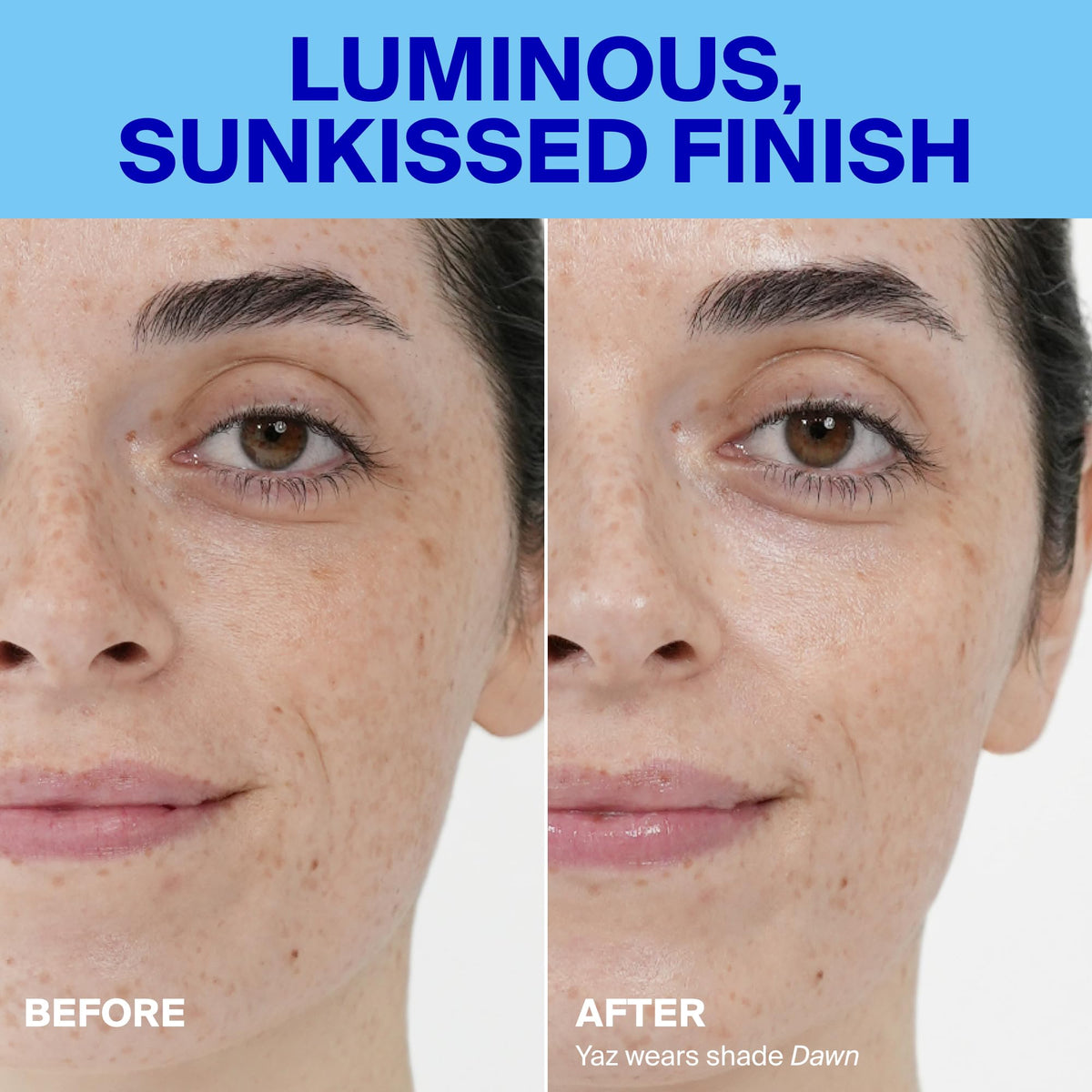 Supergoop! Glowscreen SPF 40 application on model's face