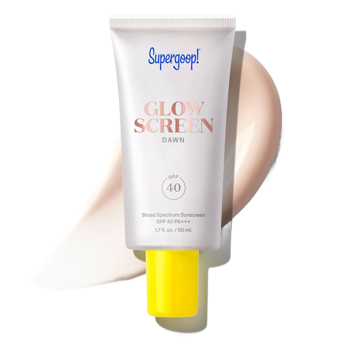 Supergoop! Glowscreen SPF 40 front view with pink pearl glow