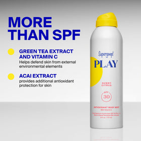 Supergoop! PLAY Antioxidant Body Mist SPF 50 mist spray demonstration