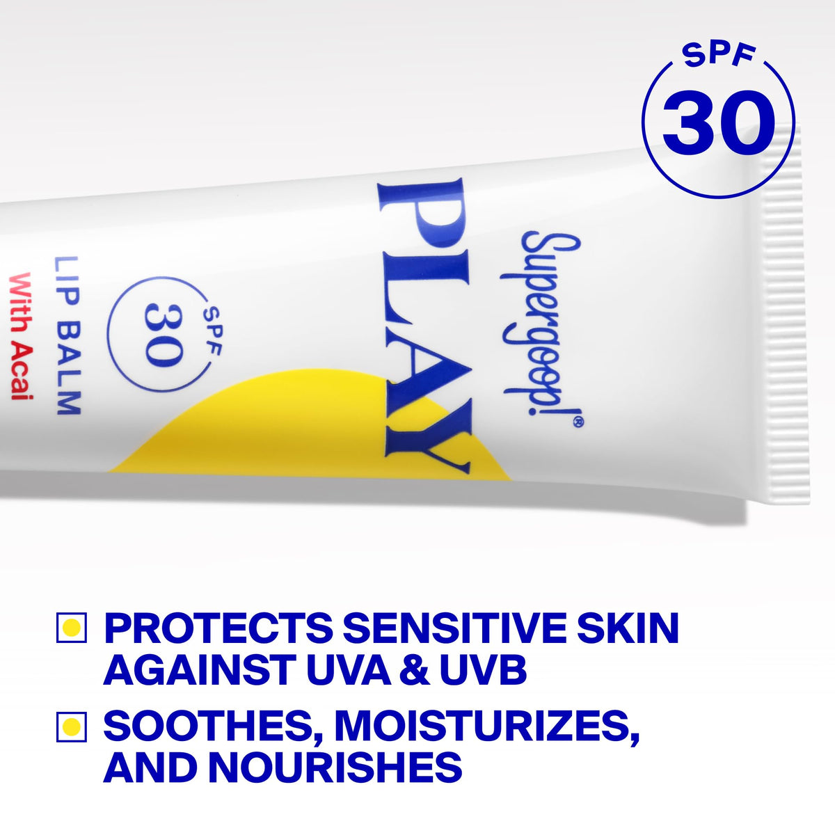 Supergoop! PLAY Lip Balm SPF 30 opened to reveal balm