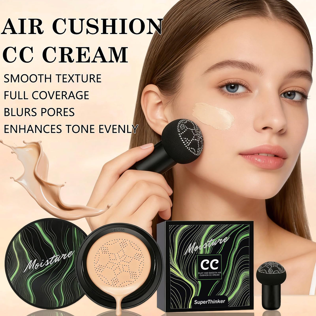 SuperThinker Cushion Foundation Concealer texture on skin