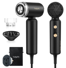 SUPGALIY Dual Voltage Travel Hair Dryer in black with ergonomic handle