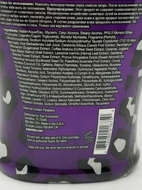 Supre Snooki Ultra Dark 70X Black Bronzer back view with ingredient list