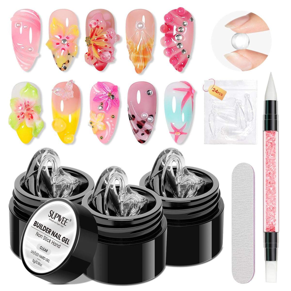 SUPWEE 3D Gel Nail Art Sculpture front view with clear molding gel
