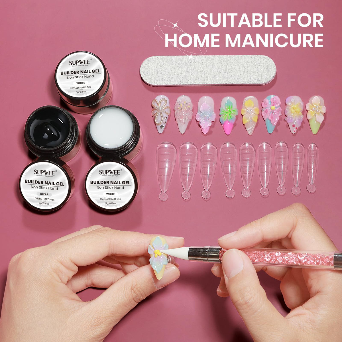 SUPWEE 3D Nail Gel Sculpting Gel with various nail art designs