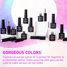 SUPWEE Cat Eye Gel Nail Polish Set displayed with accessories