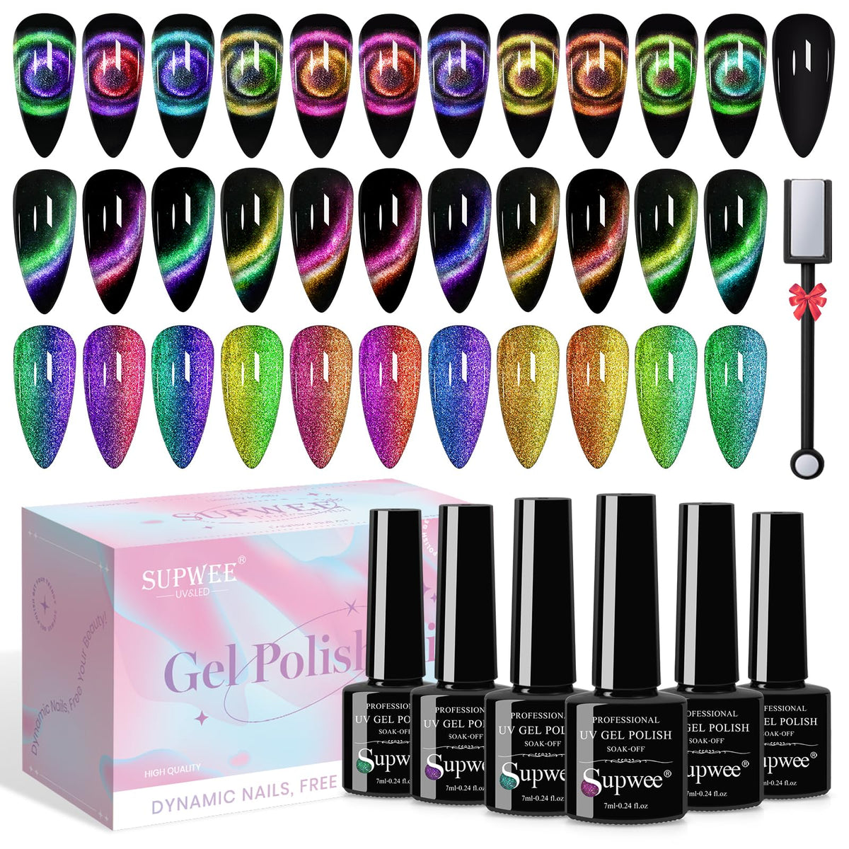 SUPWEE Cat Eye Gel Nail Polish Set with 11 vibrant colours