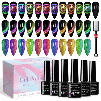 SUPWEE Cat Eye Gel Nail Polish Set with 11 vibrant colours