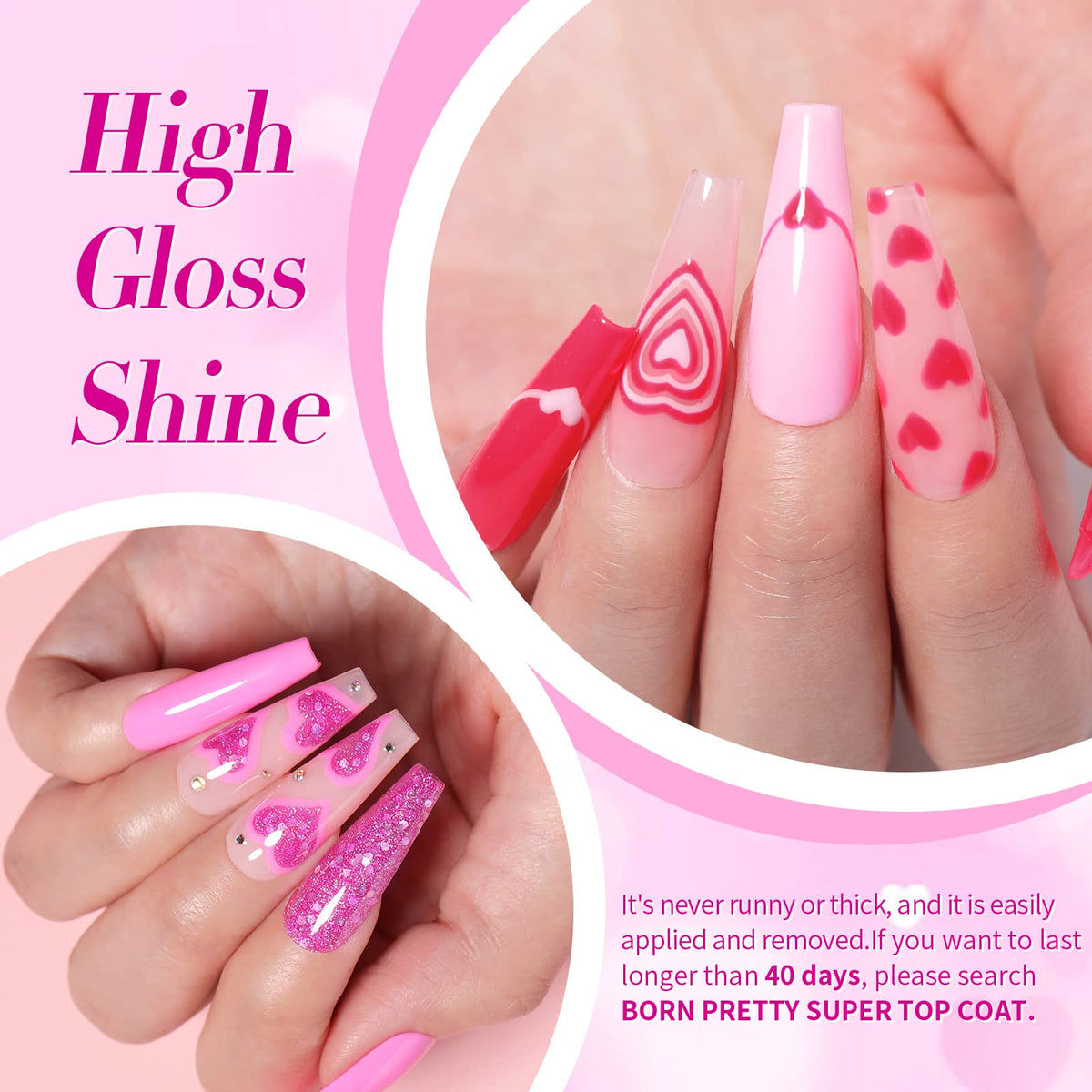 Swatch of Born Pretty hot pink gel nail polish on nails