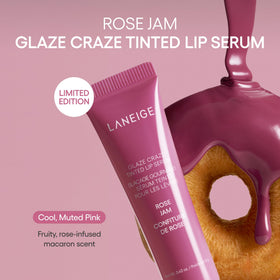 Swatch of LANEIGE Glaze Craze Tinted Lip Serum Rose Jam on skin