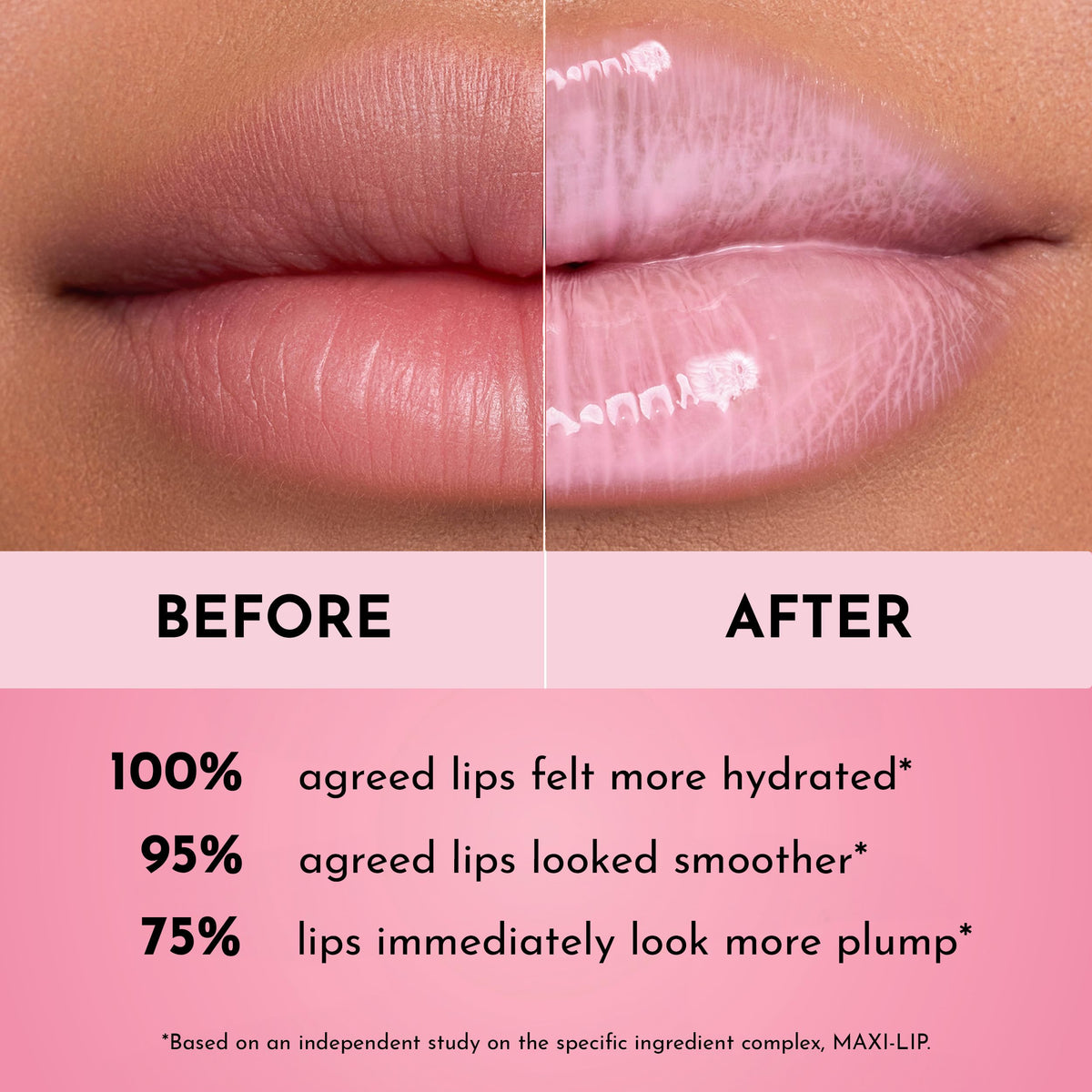 Swatch of Lawless Lip Plumping Gloss Strawberry Milkshake on skin